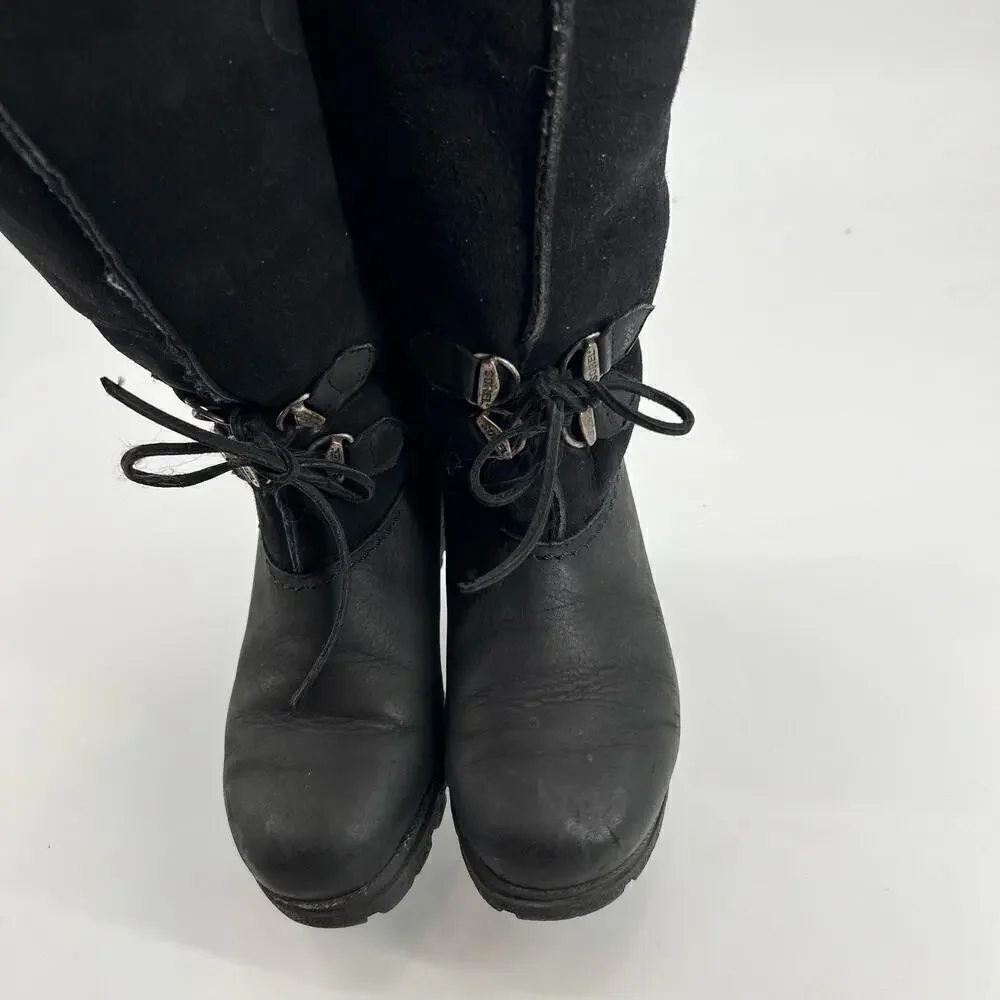 Sorel black winter boots front tie waterproof fleece interior women size 7.5